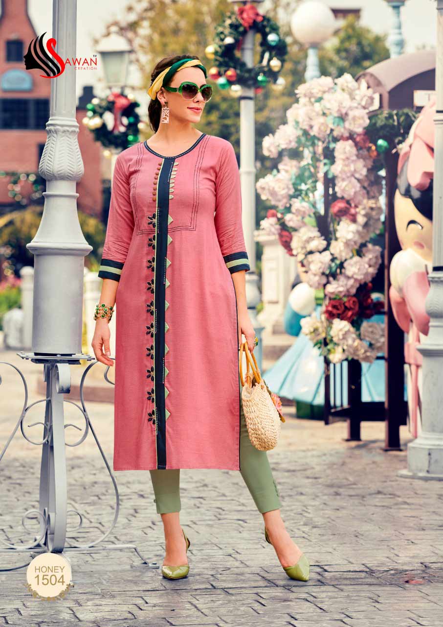 Sawan Honey Vol-15 Rayon Strips Kurti Sawan Honey Vol-15 Rayon Strips Kurti